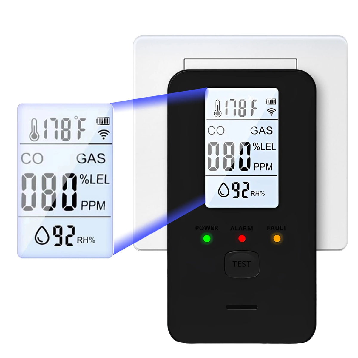 4-in-1 CO2 & Gas Detector with LCD Display | ALLOET Gas & Air Quality Detector Vue