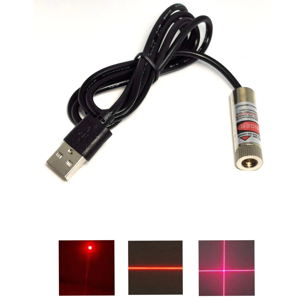 USB Adapter 650nm 100mw Red Laser Diode Module Focusable Dot Line Cross Beam 12*35mm Vue