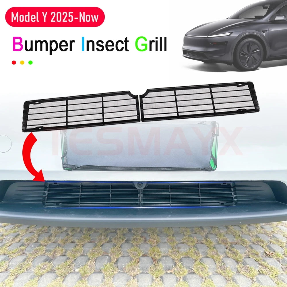 Front Grill Mesh Insert Compatible with Tesla Model Y Juniper 2025 2026 Air Vent Cover Guard Front Bumper Grille Accessories Vue