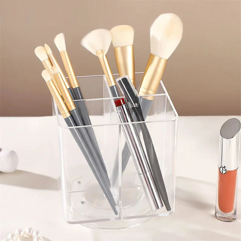 360° Rotating Makeup Brush Storage Box Portable Makeup Brush Organizer Case with Multiple Compartments Desk Comestic Tools Box Vue