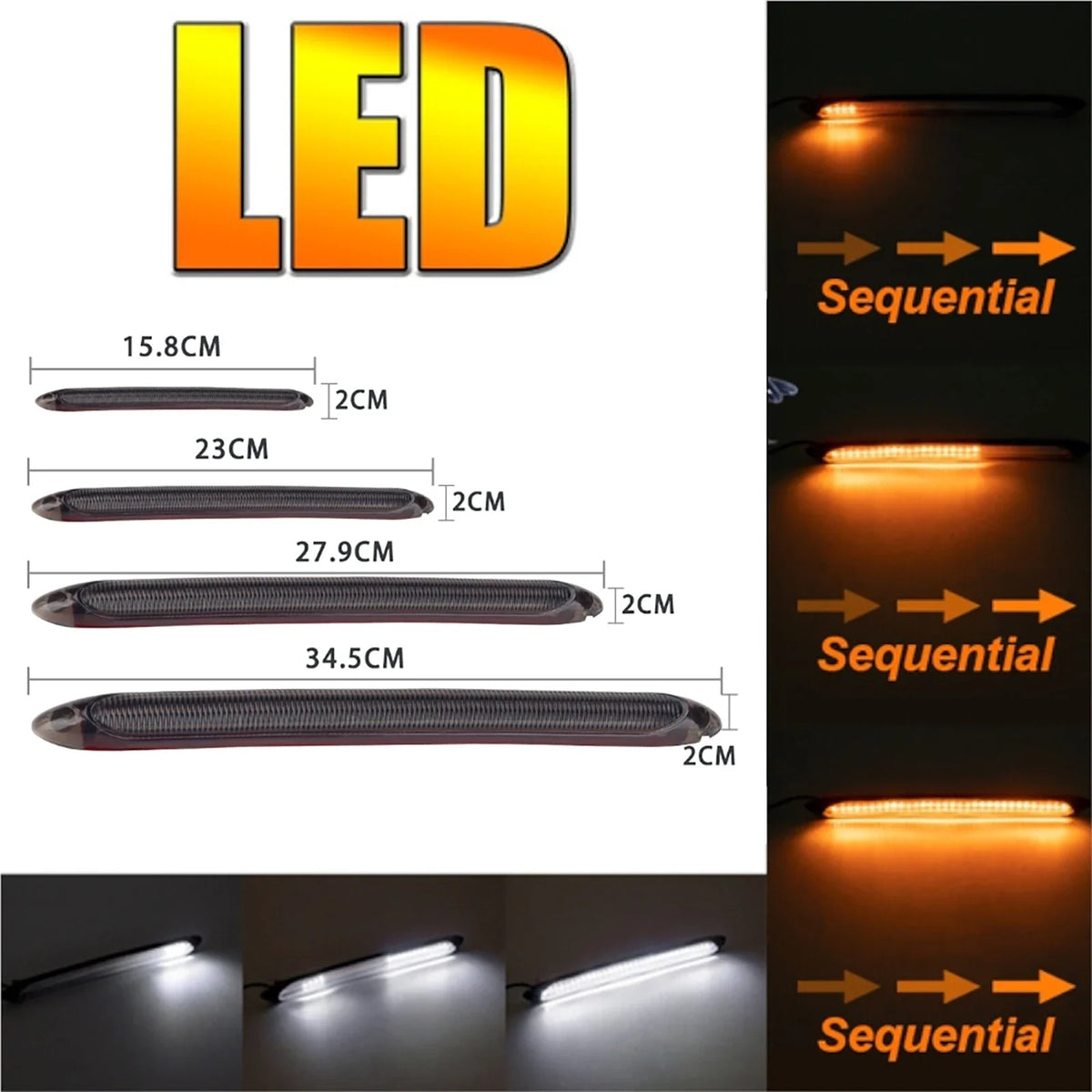 2Pcs Car LED Daytime Running Lights Waterproof Sequential Lamp Flow Turn Signal Light Amber Turn White Lamp Vue