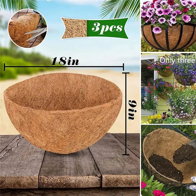 ABKW-3 Pcs Natural Coconut Fiber Basket Coconut Replacement Liner For Hanging Baskets Planters Flowers Vue