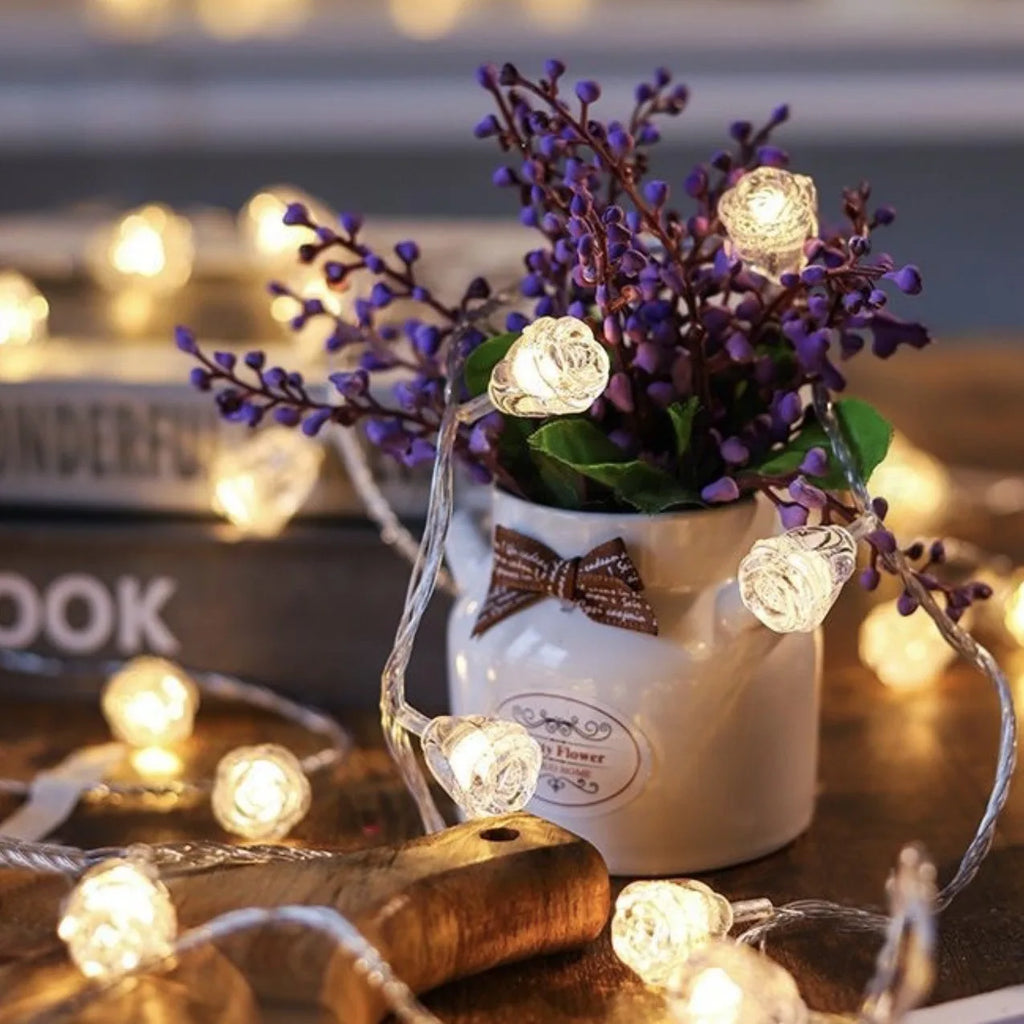 40LEDS Rose String Lights Fairy Night Lamp Room Garland Curtain Girls Brithday Wedding Party Decoration Lights Warm Multicolour Vue