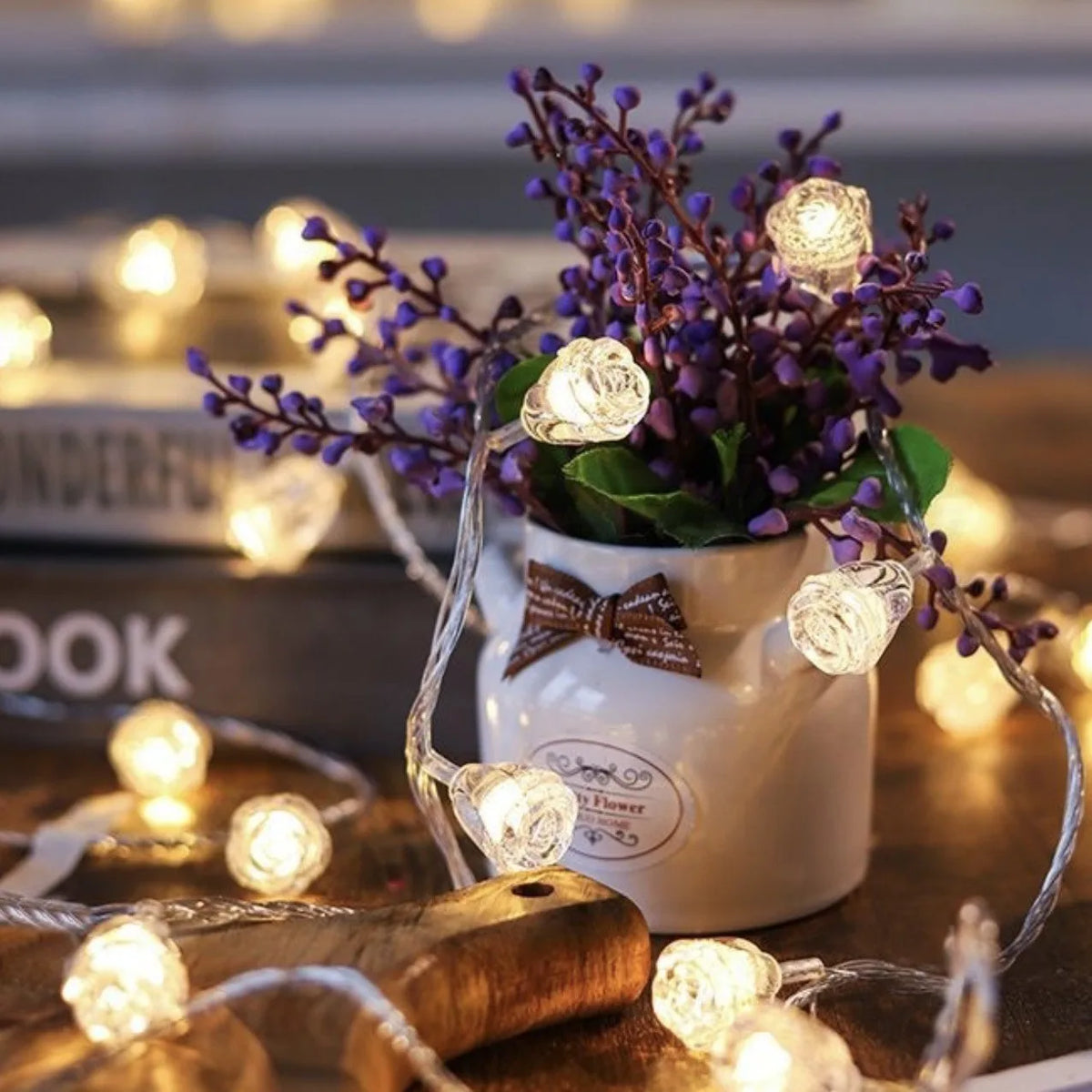 40LEDS Rose String Lights Fairy Night Lamp Room Garland Curtain Girls Brithday Wedding Party Decoration Lights Warm Multicolour Vue