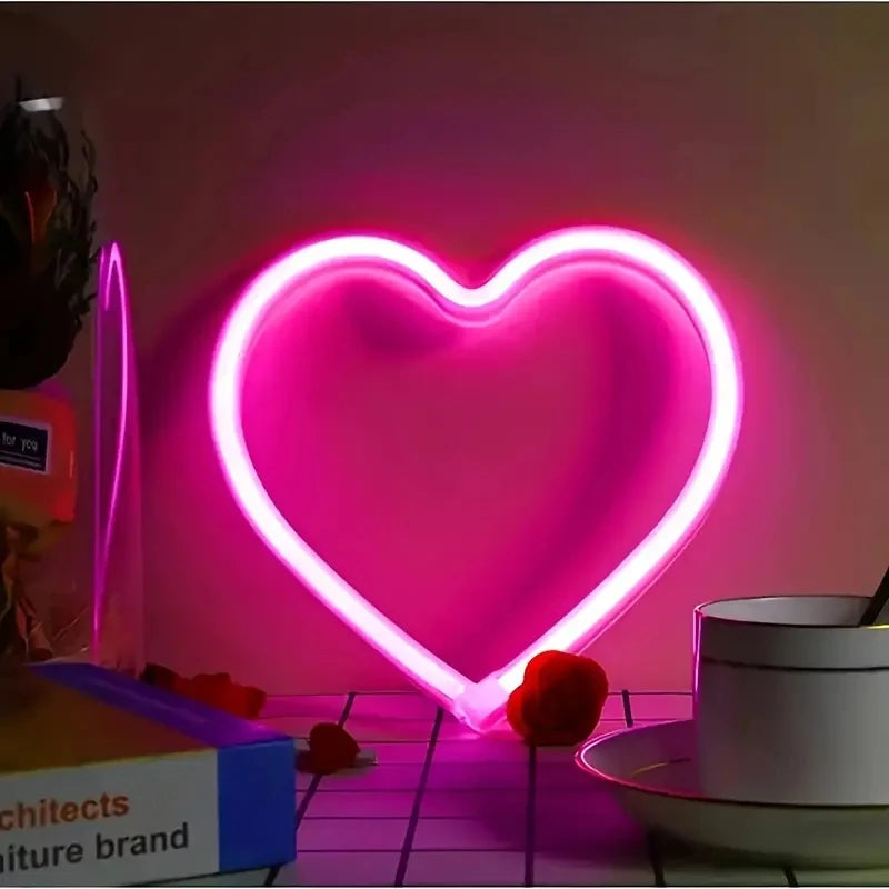 Heart Shape LED Neon Light Sign Wall Mounted Night Light for Valentine's Day Wedding Bar Bedroom Living Room Atmosphere Lighting Vue