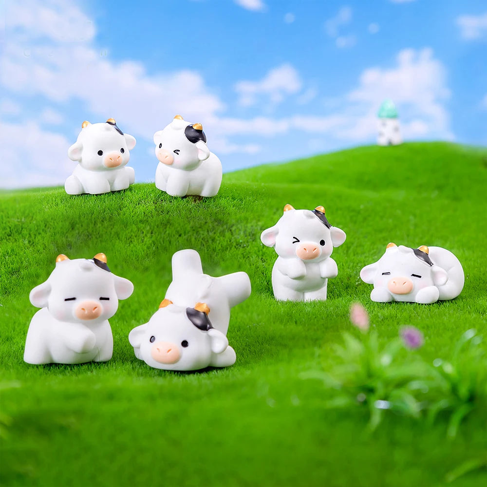 48PCS Mini Cow Figurines Resin Cow 6 Kinds of Cute Cow Resin Animal Mini Resin Figures Outdoor Home Garden Decoration Accessorie Vue