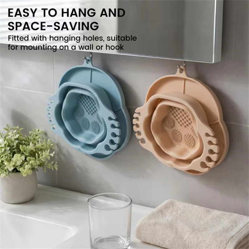 Foldable Cat Paw Silicone Makeup Brush Cleaning Bowl Portable Collapsible Makeup Sponge Washing Scrub Mat with Brush Holder Slot Vue