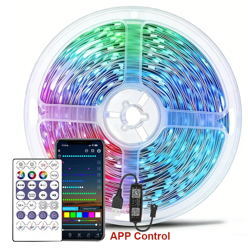 1-20M LED Strip Lights WS2812B RGBIC Music Sync Remote APP Control 5V USB Flexible Ribbon for Bedroom Party TV Backlight Decor Vue Remote-APP Control 5m
