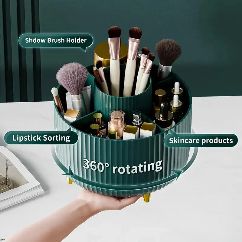 360° Rotating Makeup Organizer Large Capacity Cosmetic Storage Case with 5 Compartments Durable Plastic Vanity Organizer Vue