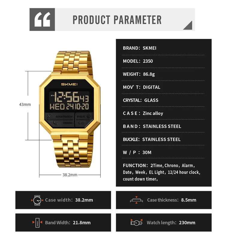 SKMEI 2350 Men's LED Digital Sports Watch | Waterproof Chronograph Men's Digital Watch Vue