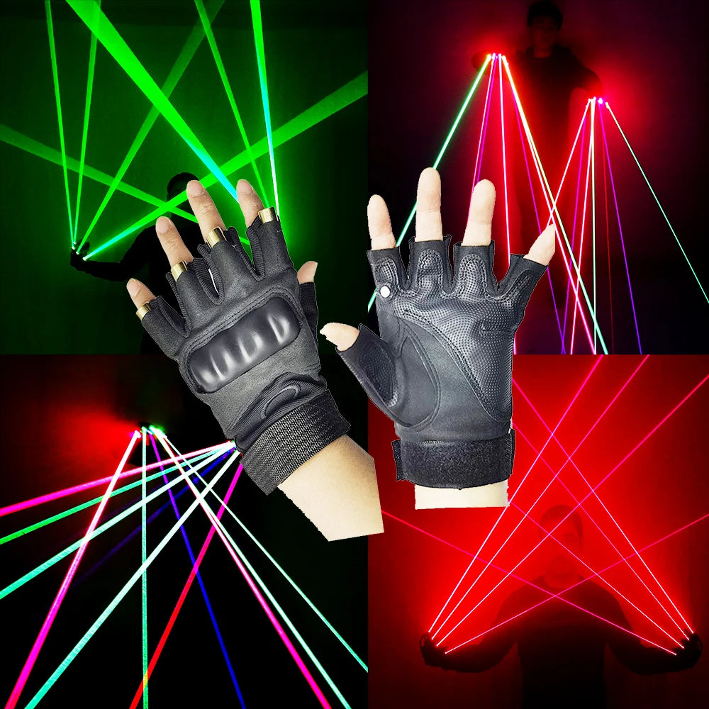 RGB Single Point Laser Gloves LED Finger Light Rechargeable Robot Suit Performance Flash Fin - Green Red Blue Vue