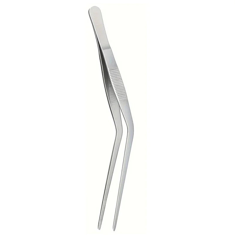Tweezers Precision Kitchen 1pcs Cooking Plating Tweezer Stainless Steel Curved Tongs for Baking Decorating Beauty Vue Long bend