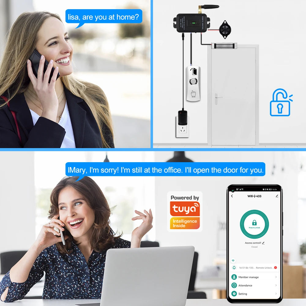Support Tuya Remote Control Kits For Access Control App/Remote Key/Exit Button Unlock Keyless Wifi And 433Mhz Door Entry Design Vue