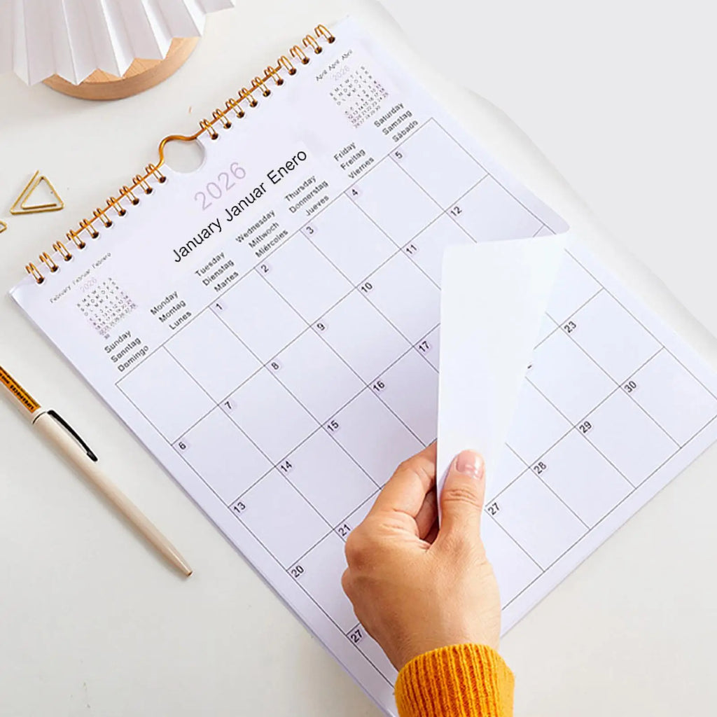 2026 Wall Calendar 12-Month Multilingual Coil Planner Modern Decorative Planner for Home, Office, School & Dorm Room Decor Vue