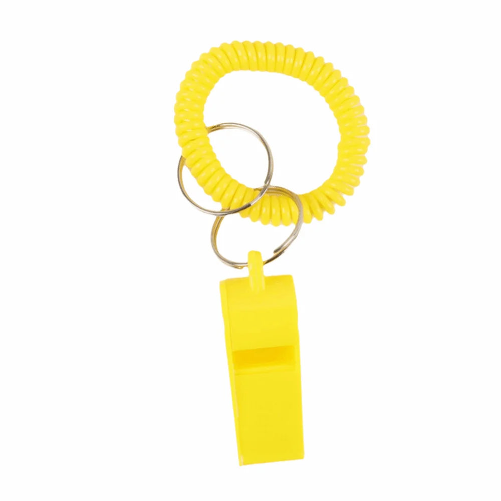 10Pcs Loud Crisp Sound Spring Wristband Whistle Colorful Plastic Sport Whistle Durable Emergency Referee Whistle Sports Training Vue Yellow