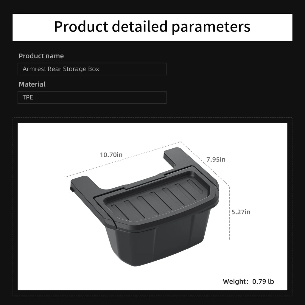 Smabee for Tesla Model YL 2025 2026 (Not Fit Berlin Version) Car Armrest Rear Storage Box Tray Accessories Tidying TPE Black Vue