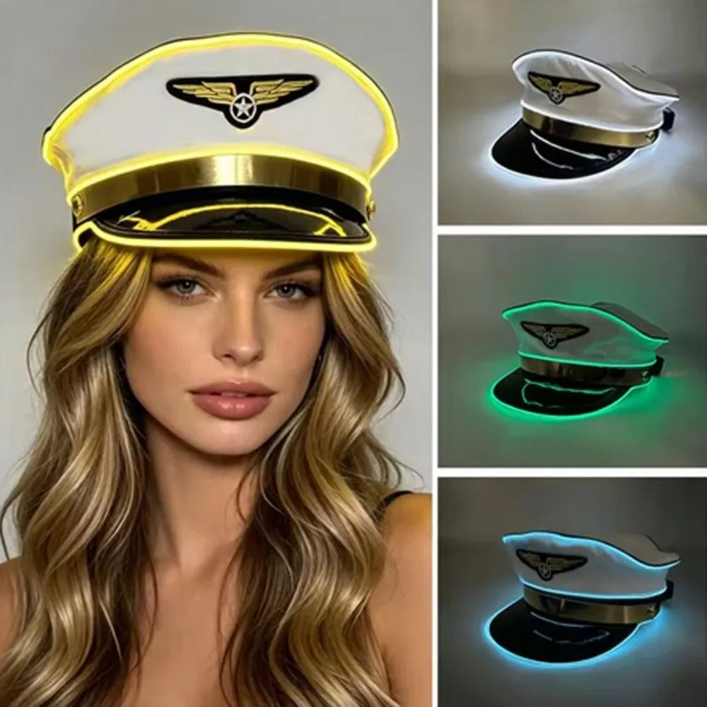 Adjustable LED Light Up Pilot Hat Breathable Boost Party Vibe Glowing Party Cap Elastic Lining Fits No Deformation Vue