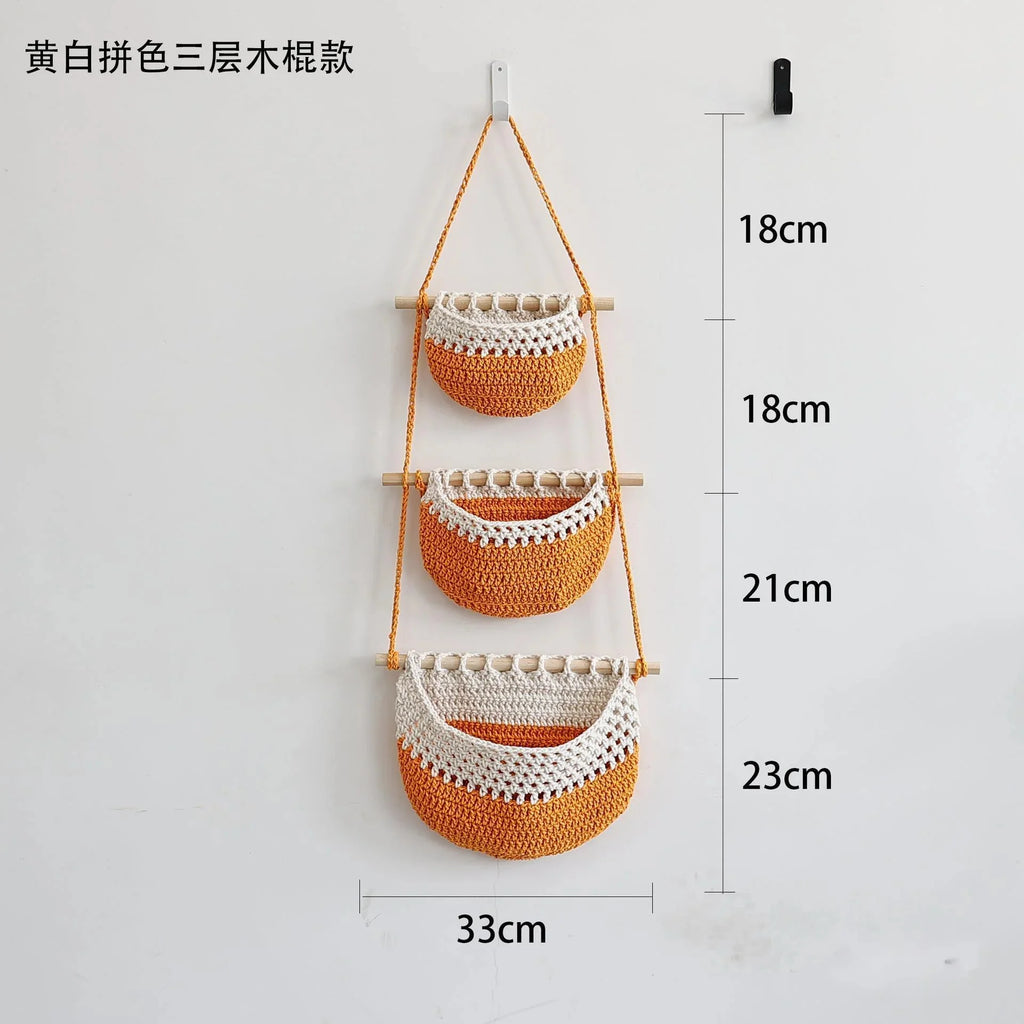 Cotton Rope Hanging Storage Rack 3 Tier Wall Basket Door Organizer For Small Spaces Boho Shelf For Dorm Room Kids Space Saving Vue