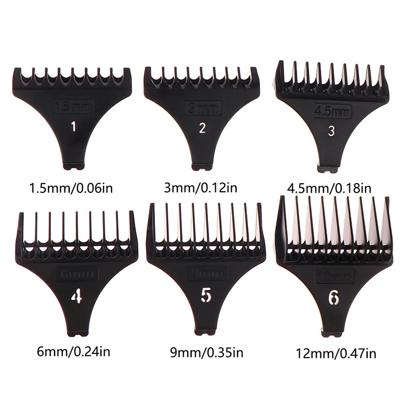6Pcs/set Professional Hair Trimmer Limit Comb Universal Guards For T9 1.5/3/4.5/6/9/12 Mm Hairdresser Hair Cutting Guide Barber Vue Onesize