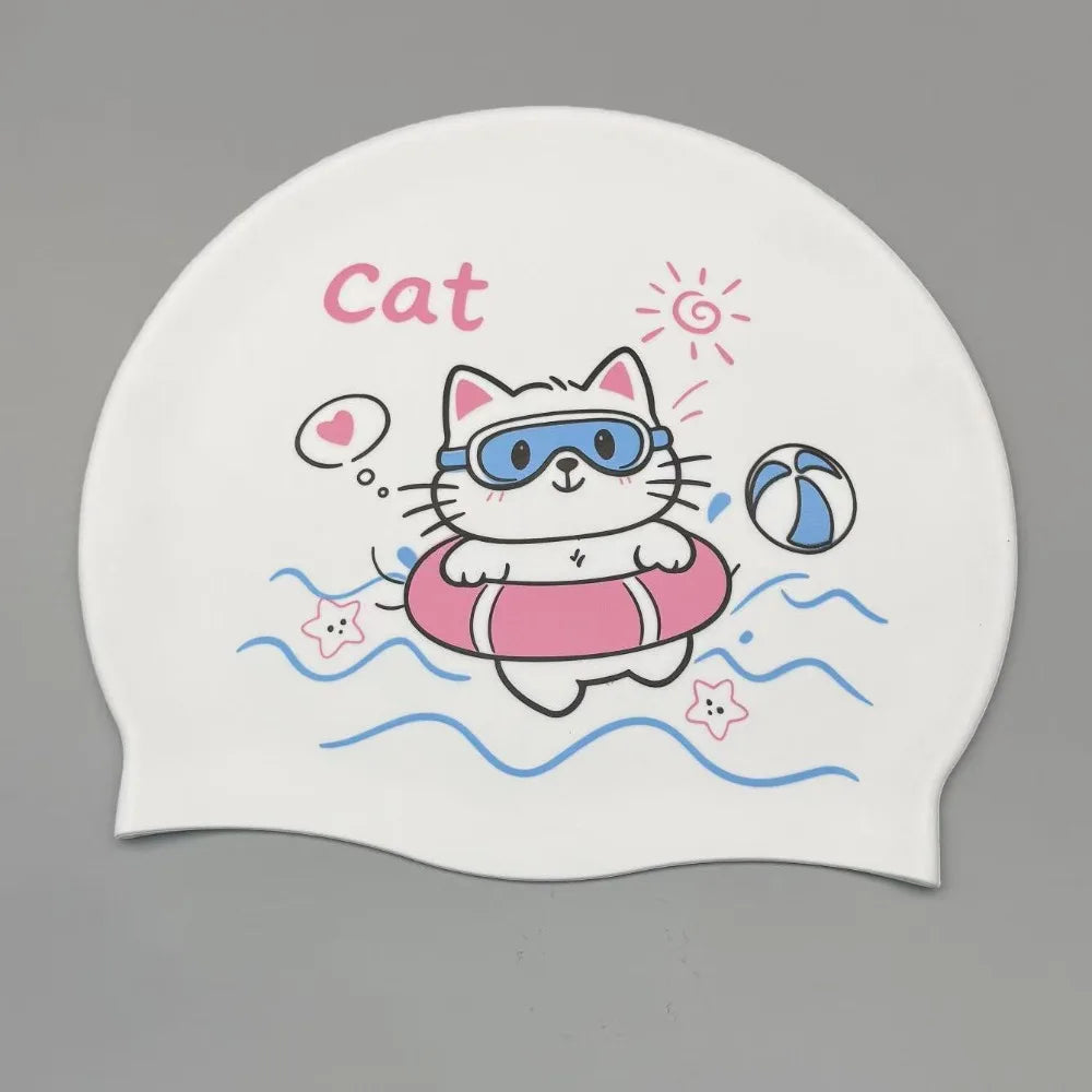 Cartoon Swimming Caps No Tightening Ear Protection Silicone Swim Caps Waterproof Comfortable Cat Swim Caps Pool Accessories Vue pink swim ring