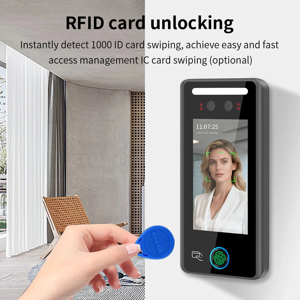 4.5-in Biometric Fingerprint Access Control AI Dynamic Face Attendance System RIFD Card/Face/Password/Fingerprint Unlock Methods Vue