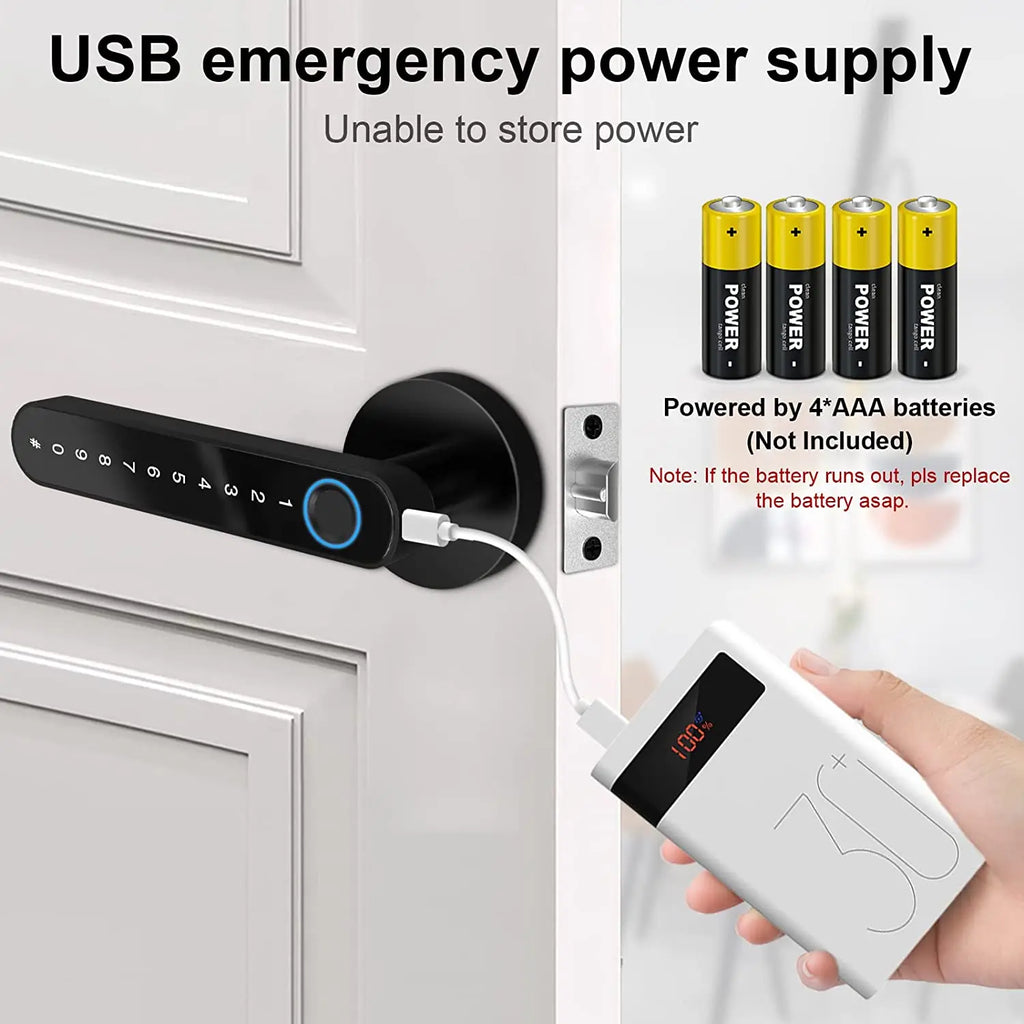 Smart Door Handle Fingerprint Password Digital Lock Tuya App Keyless Entry for Doors Smart Electronic Lock Vue