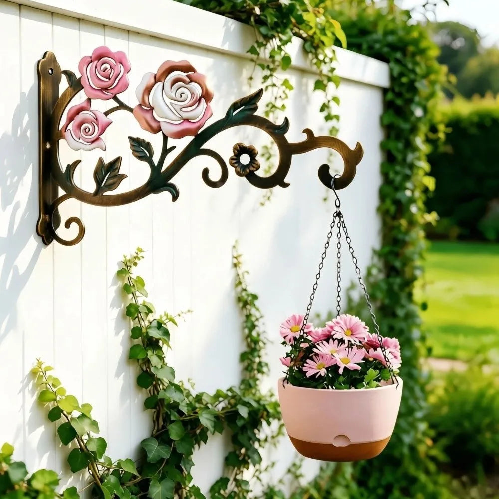 Colorful Hollow Metal Plant Hook Rose Heavy-Duty Flower Basket Hook Rustproof Decorative Outdoor Hanging Hook Balcony Vue