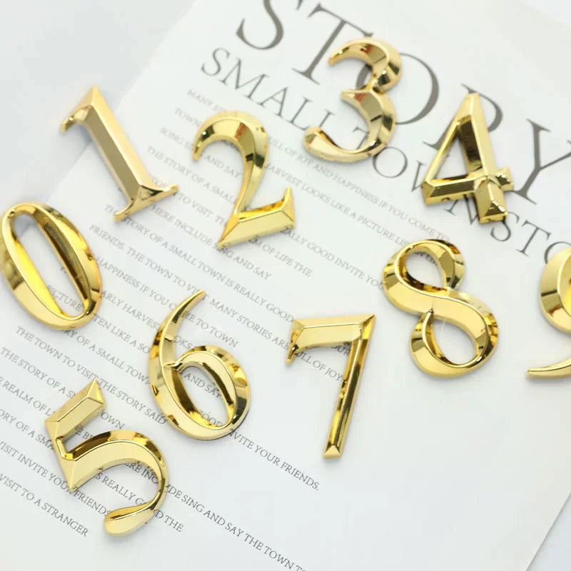 3D Door Number ABS Injection Molding Electroplating Plate Digits 0 To 9 Golden Door Self Adhesive Street Sticker Outdoor Vue