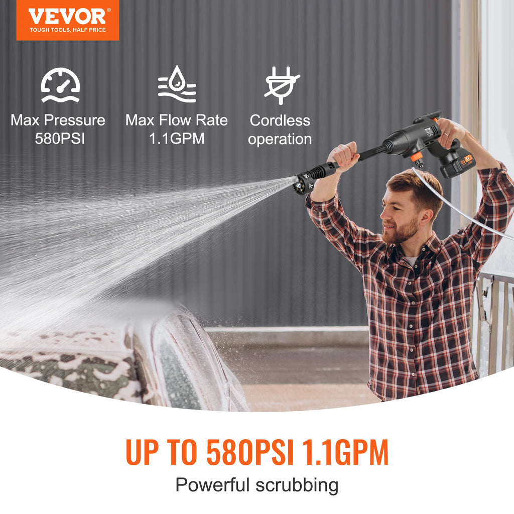 SucceBuy Cordless Pressure Washer 580PSI 1.1GPM 4.0Ah Battery Cordless Pressure Washer Vue