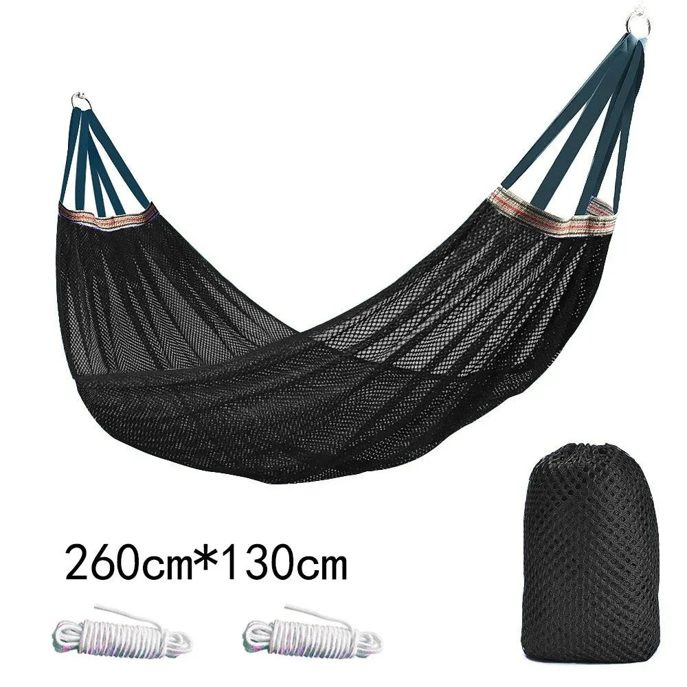 Portable Ice Silk Mesh Hammock Load-bearing 200KG With Storage Bag Leisure Swing Single Wide Hanging Bed Garden Vue Black
