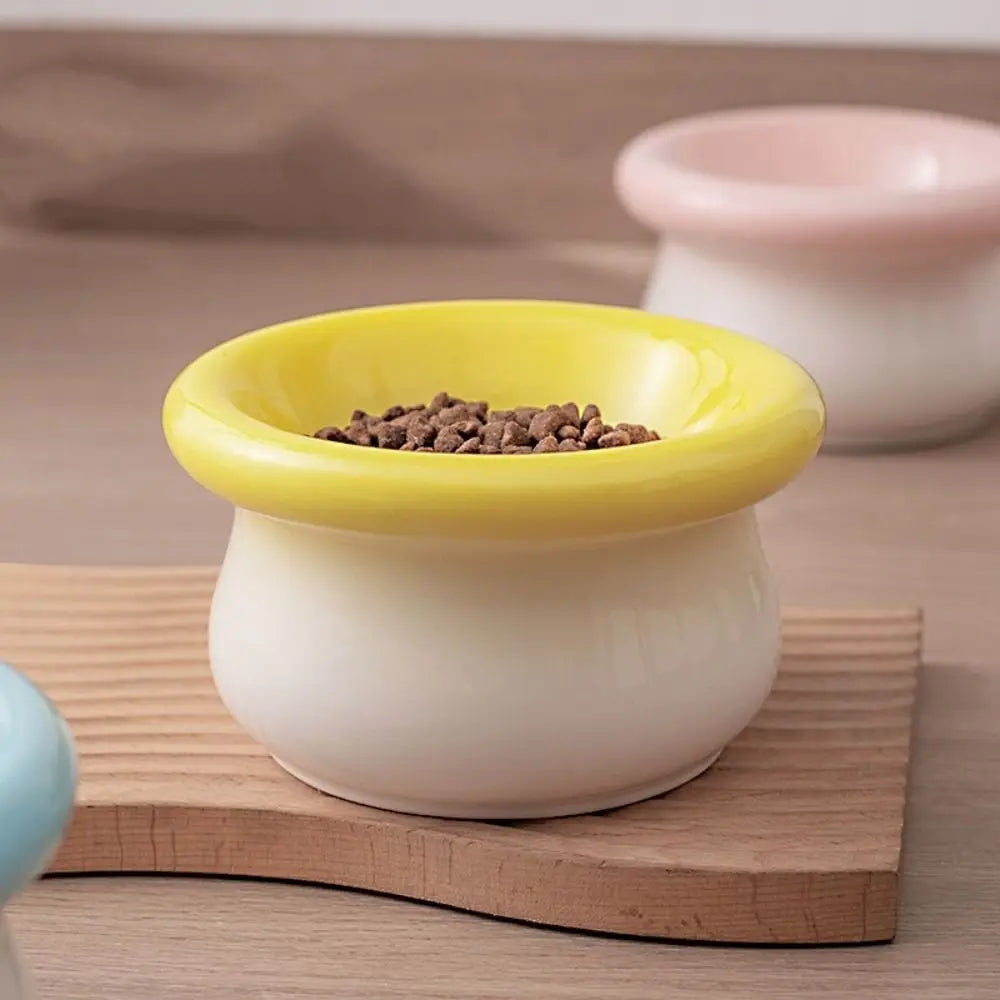 Ceramic Pet High Foot Bowl Large Capacity Neck Protection Cat Elevated Bowl Flat Mouth Non-slip Pet Food Bowl for Feeding Vue