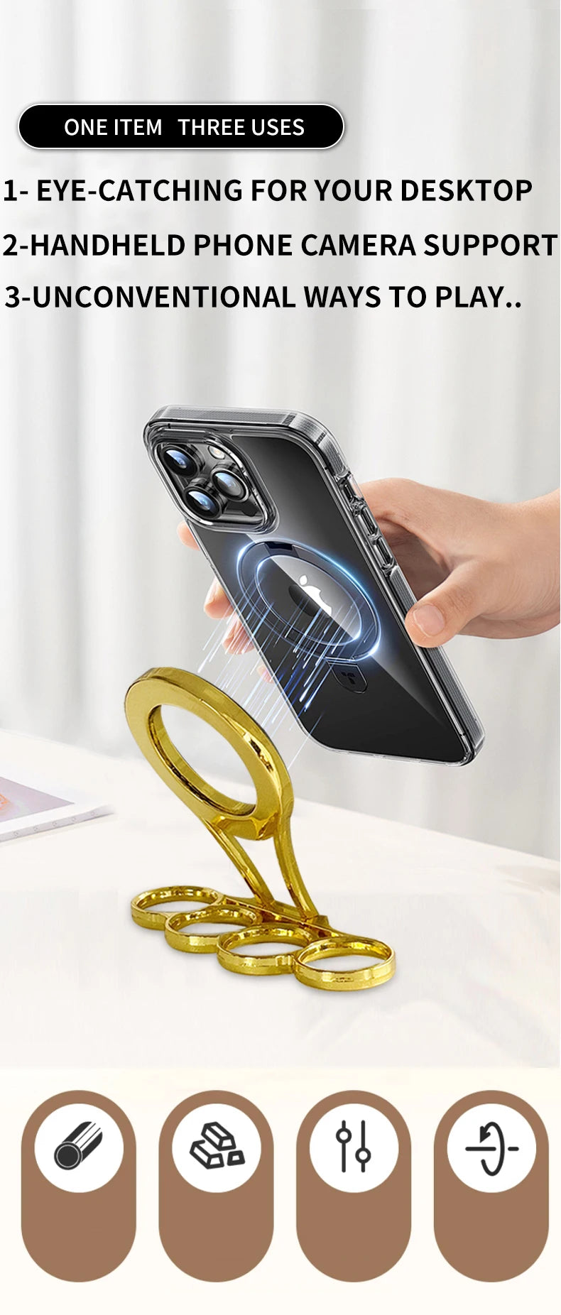 tiger claw Dual Magnetic Phone Holder Stand, 360° Rotating Foldable Vue