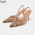Women's Sequin Beaded High Heel Pointed Toe Mule Pumps High Heel Mule Pumps Vue SS-01 36
