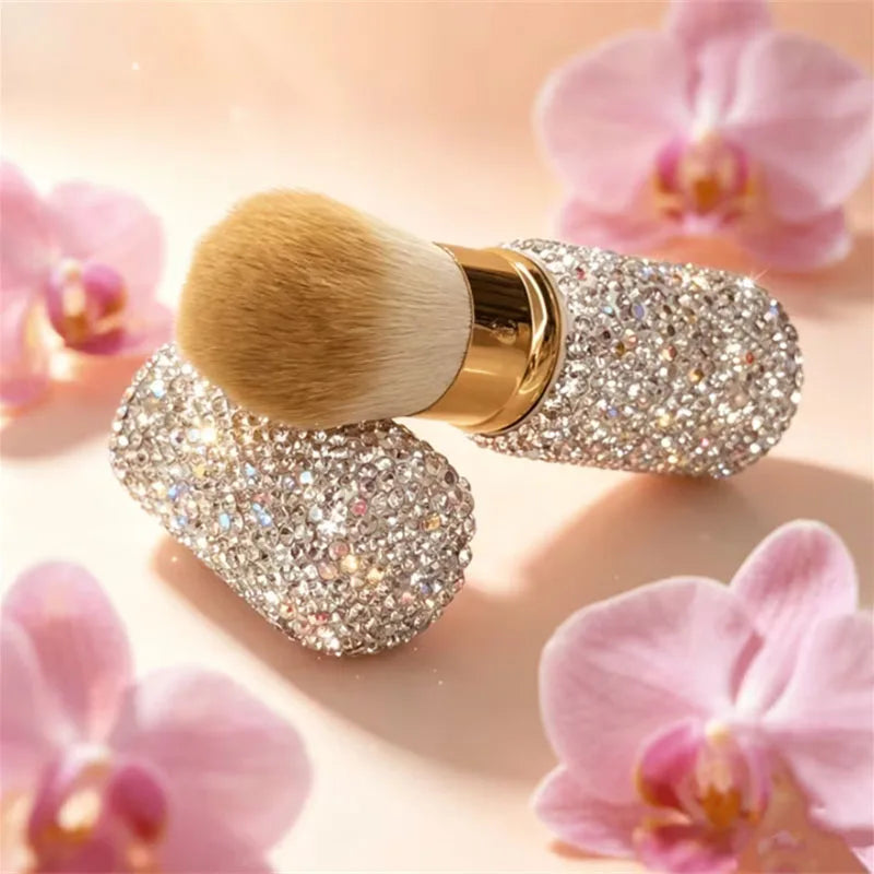 Rhinestone Retractable Powder Blush Brush Cosmetic Makeup Brushes Soft Fluffy Bristles Blush Loose Powder Bronzer Cosmetic Brush Vue