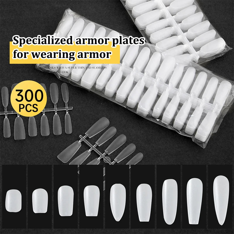 300 Pcs/Bag Fake Nail Tips Matte Coverage Transparent False Nails Tips Gel Nails Extension Diy Practice Nail Tool Vue