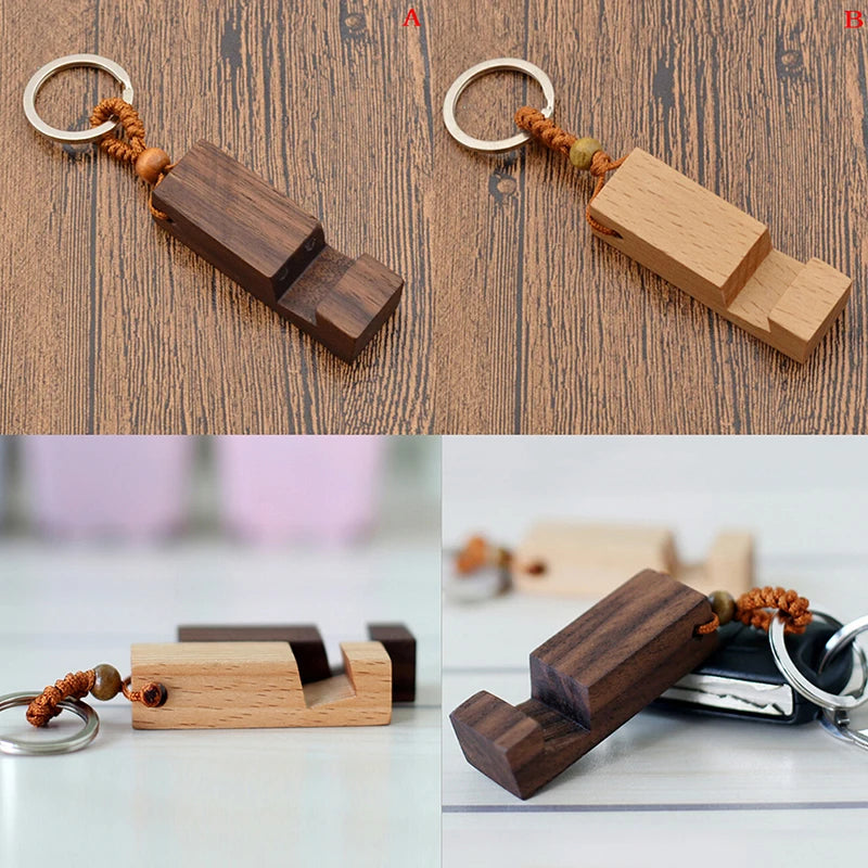 New retro wood phone holder stand pendant keychain car keyringfashion accessorie Vue