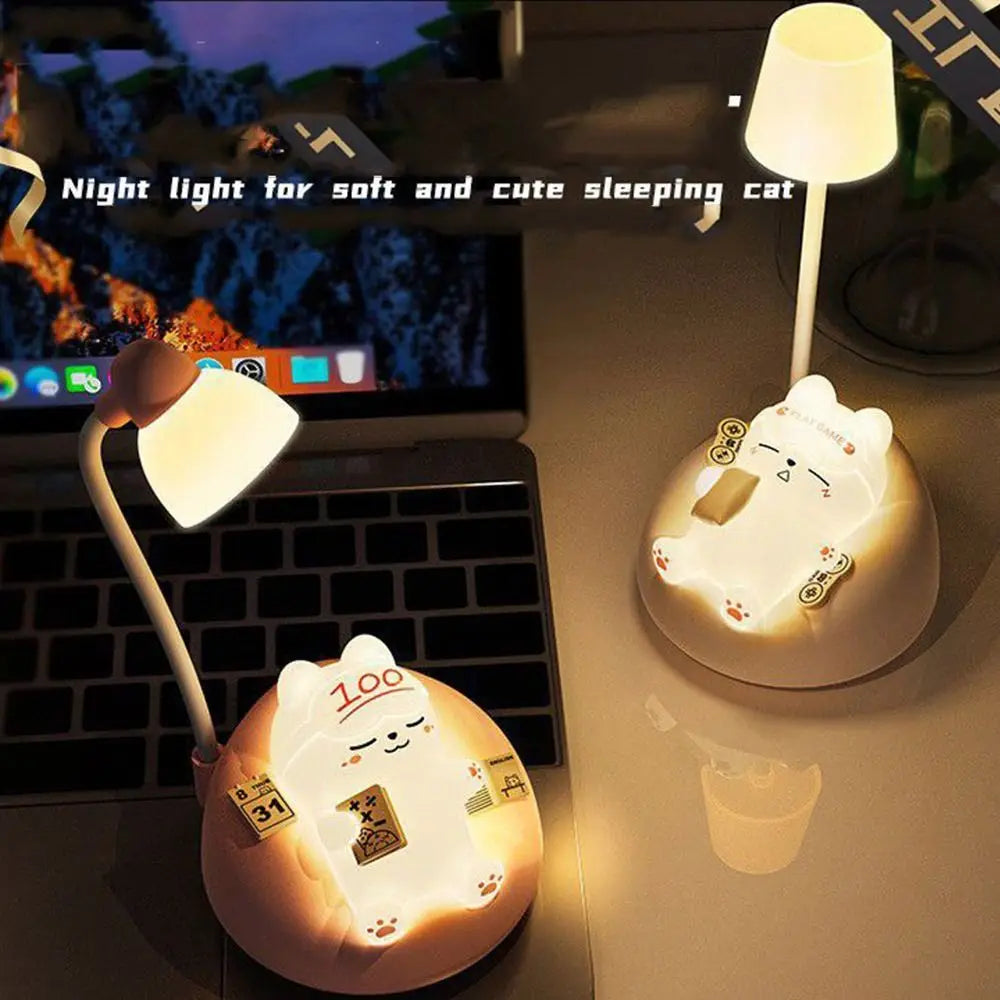 USB Charging Sleeping Cat Night Light Desktop Eye Protection Bedside Table Lamp Dimming Soft Light Sleeping Atmosphere Light Vue