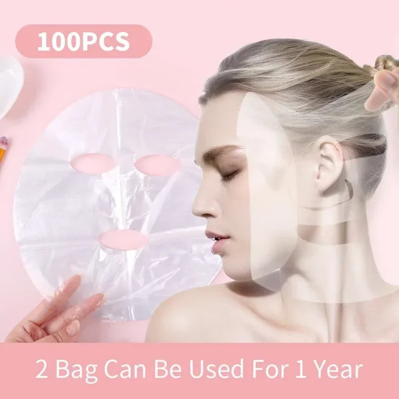 100-500pcs Disposable Plastic Film Full Face Cleaner Mask Neck Stickers Paper Transparent Masks Tools Facial Beauty Makeup Wrap Vue