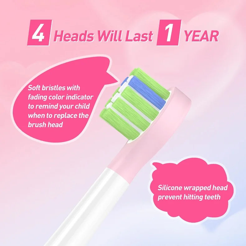 Kids Rechargeable Electric Toothbrush with Waterproof Stickers IPX7 2 Min Timer Toothbrush With Replacement Head Vue