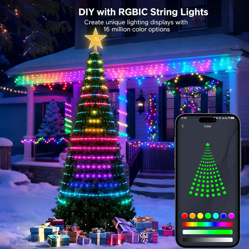 Smart Christmas Tree Lights LED String Lights DIY Color Changing Pattern Timer Music Sync Waterproof for Christmas Tree Decor Vue