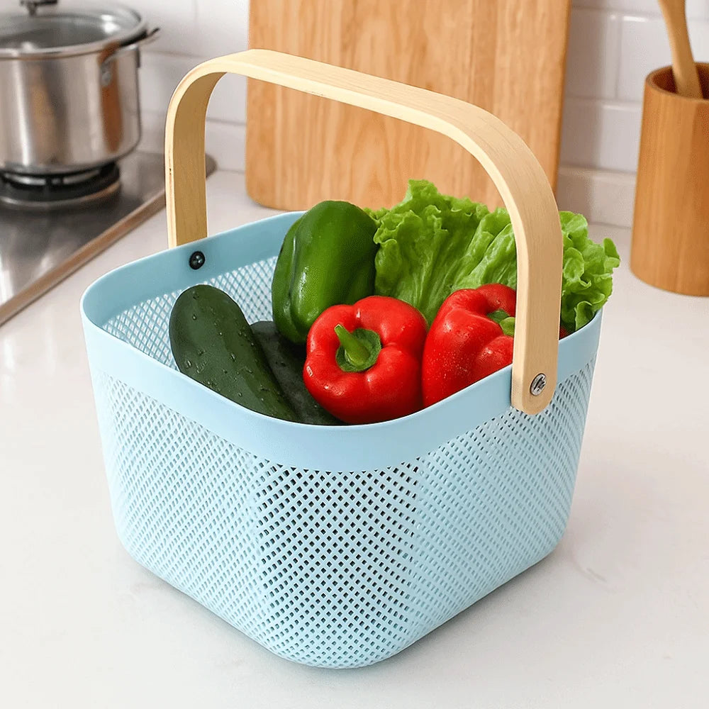 Plastic Home Storage Basket Large Capacity Mesh Fruit and Vegetable Drainage Basket Multifunctional Handle Towel Storage Basket Vue