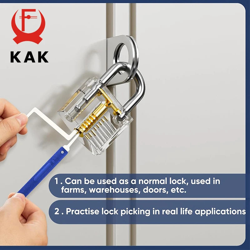 KAK 17pcs Unlocking Lock Pick Set Key Extractor Transparent Practice Padlock Kit Locksmith Training Kit with Transparent Locks Vue