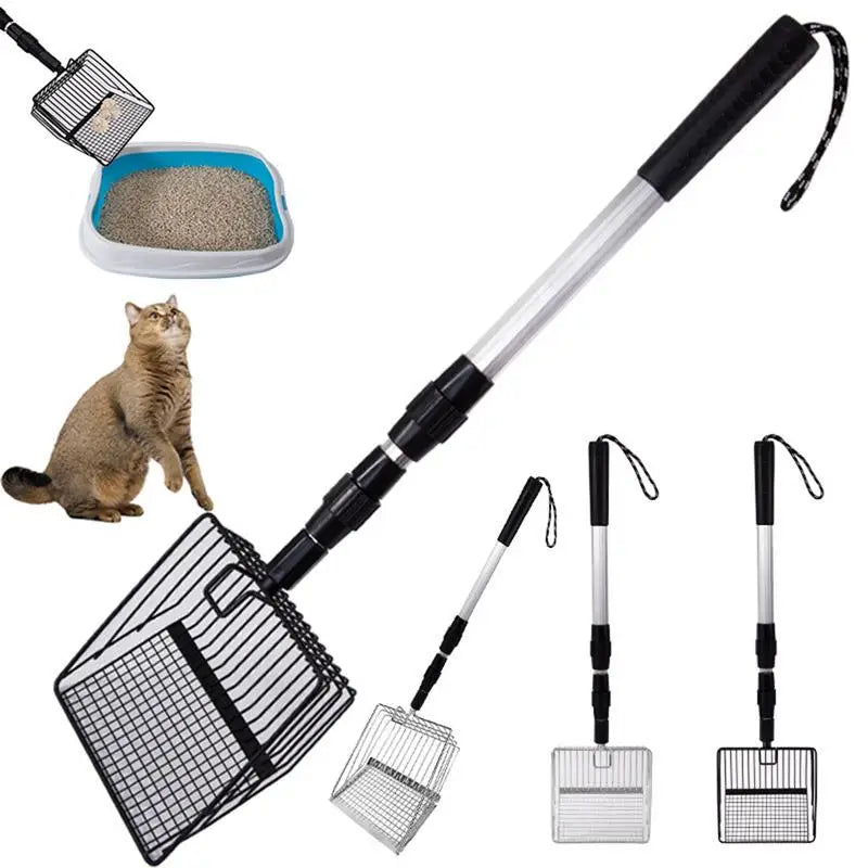 Metal Cat Litter Scoop Retractable Handle Cat Poop Spoon Multiplehole spacing Spoon Chicken Coop Rake Shovel for Separating Poop Vue