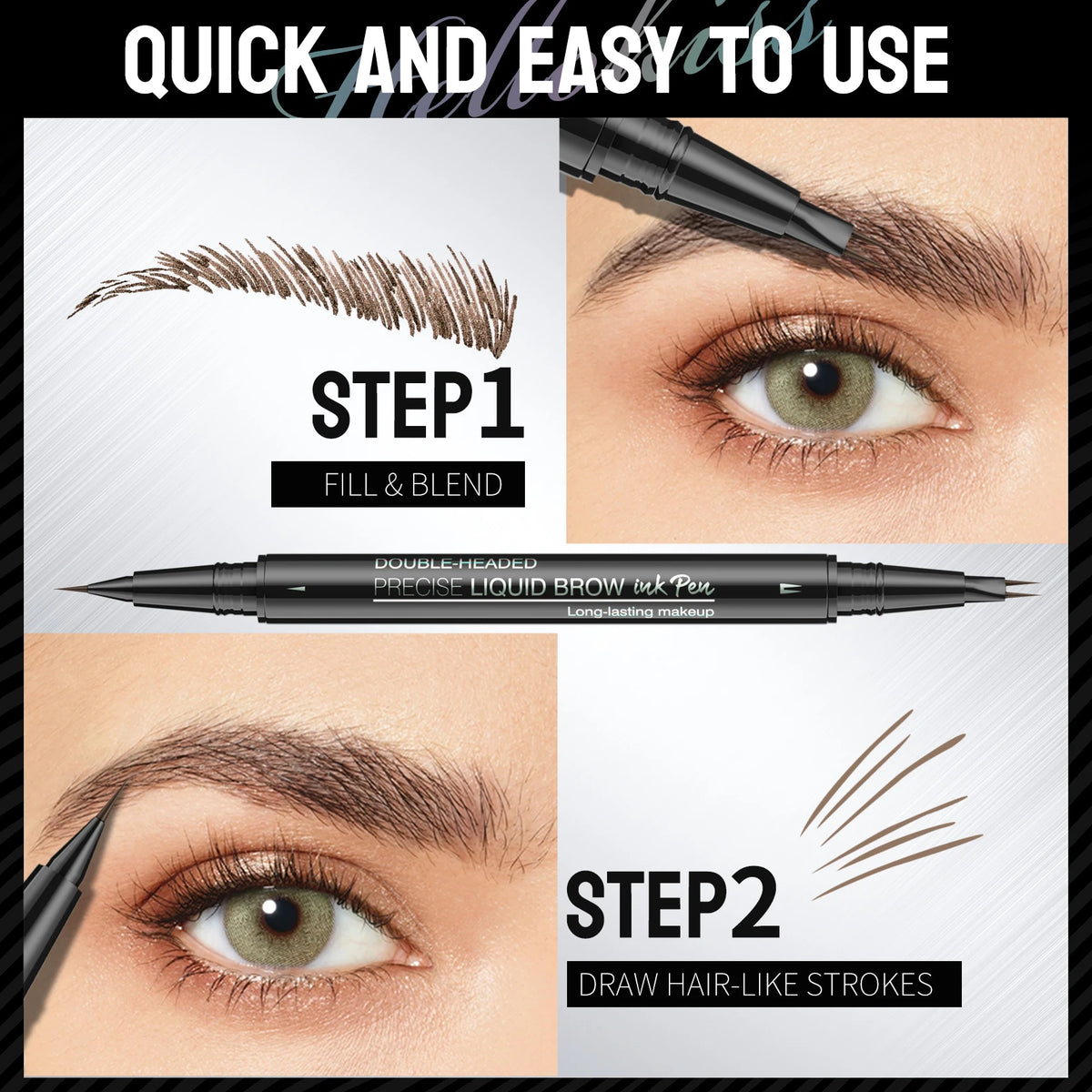 Double-Ended Fork-Shaped Eyebrow Pencil with Brush, 2-in-1 Waterproof and Smudge-Proof, for Precise Shaping and Creating a Natural Eyebrow Shape Vue