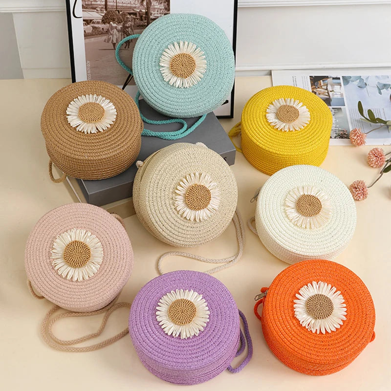 Minimalist Straw Bag Round Crossbody Purse Women Shoulder Vacation