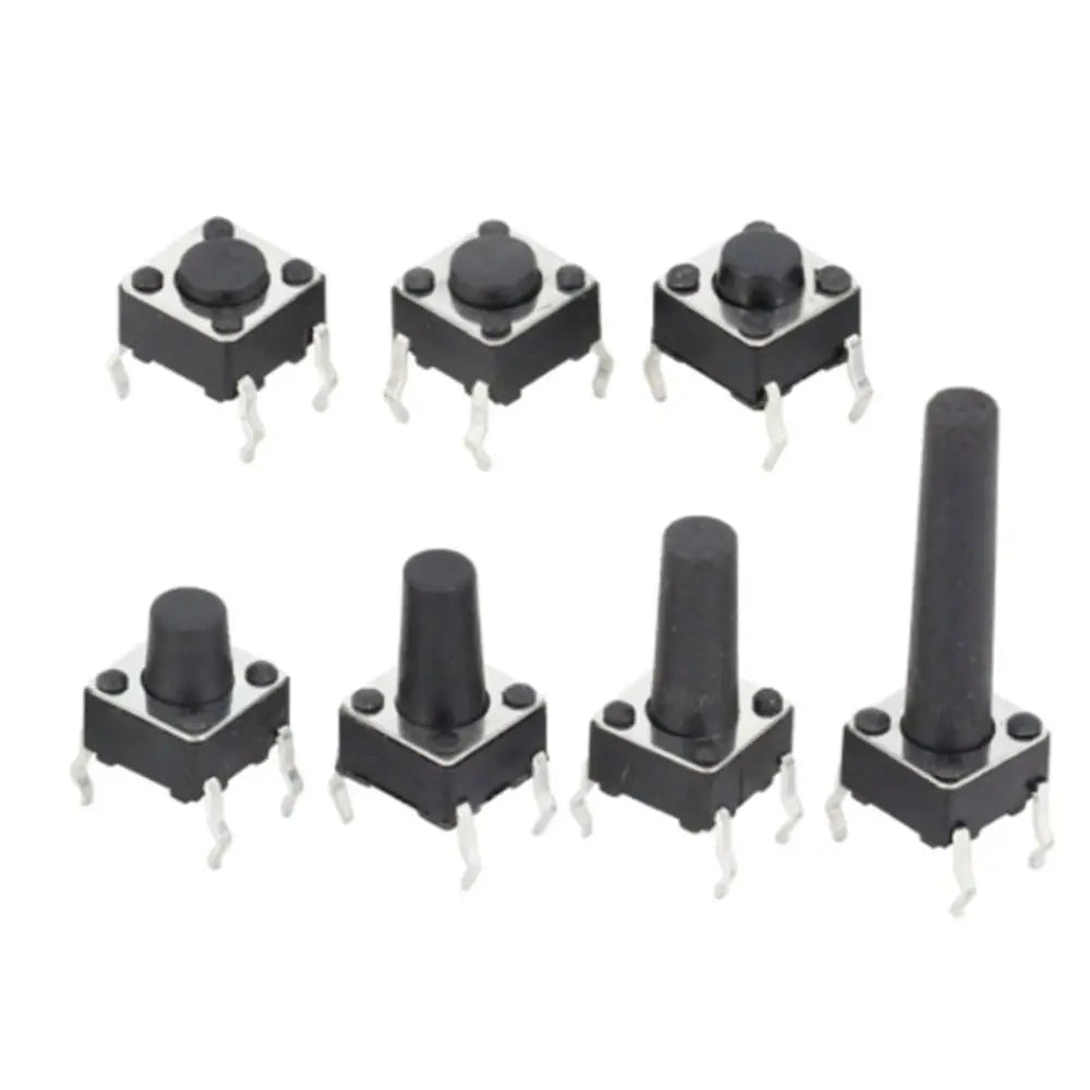 200pcs 6*6 Size Key Switch Kit Tactile 4 Feet Tact Push Button Switch PCB Mixed Touch Buttons Universal Switch Vue