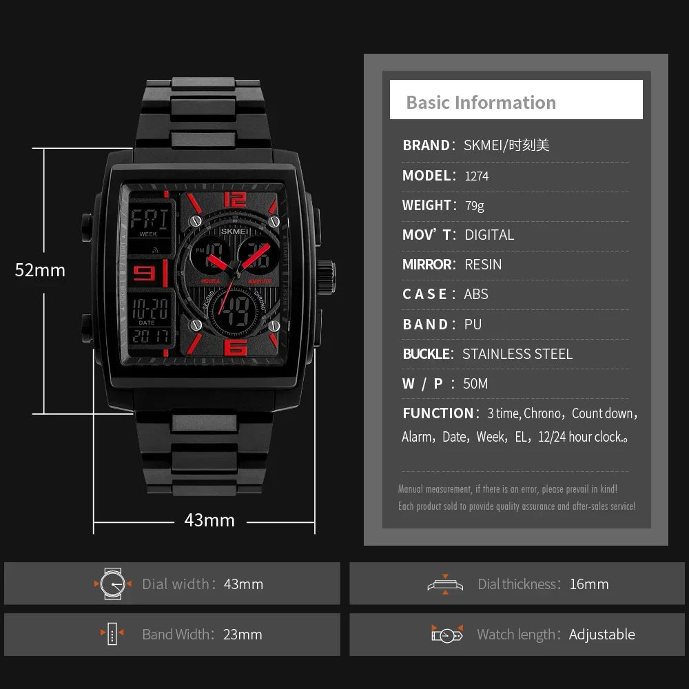 SKMEI 1274 Men's Sport Digital LED Watch – Waterproof & Alarm Digital Sport Watch Vue