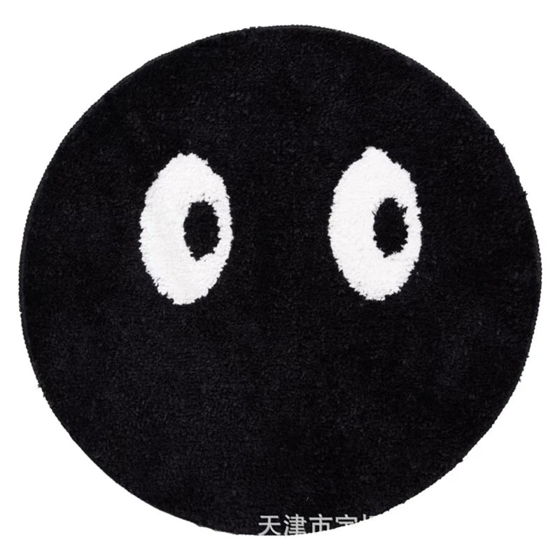 Black Round Rug Cute Small Face Soft Bedroom Bedside Accent Mat Non Slip Home Floor Pad For Kids Teens Women Dorm Room Gift Vue