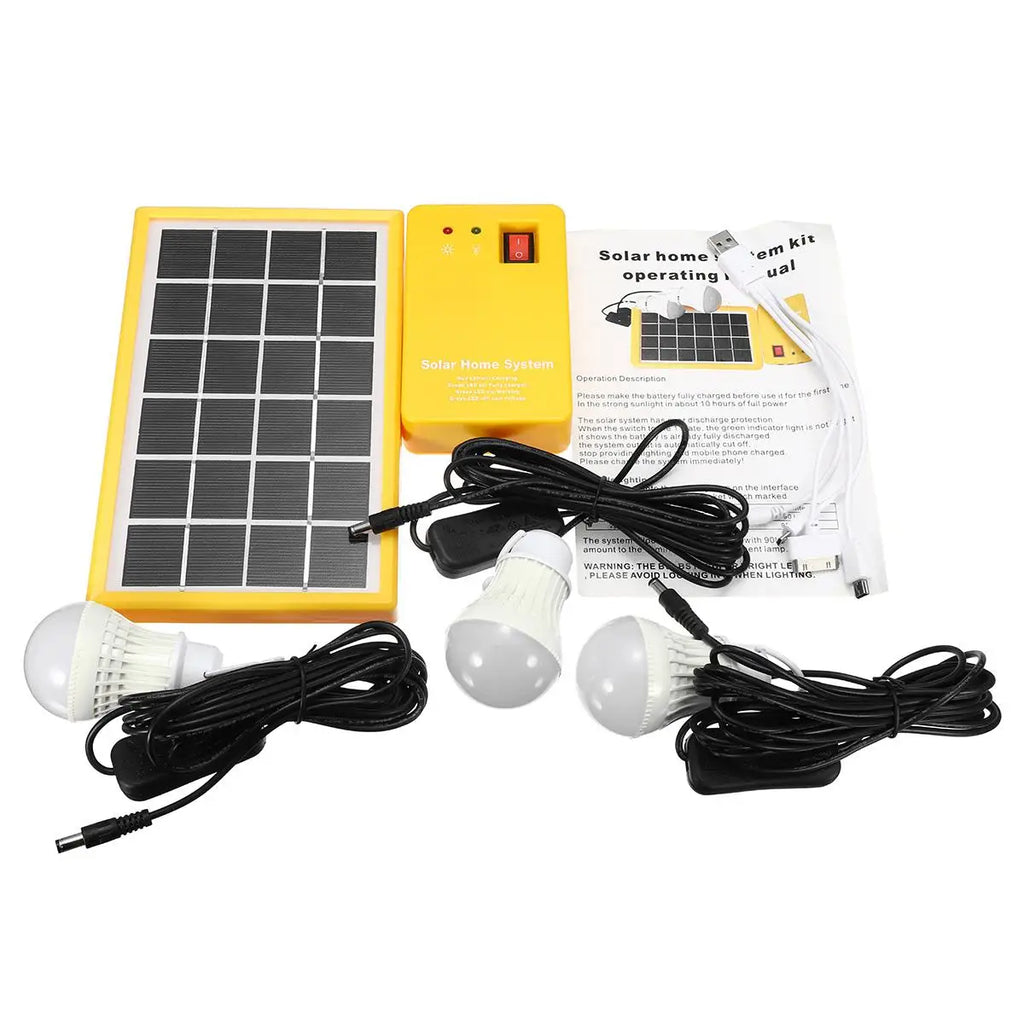 Solar Home Lighting Kit – 3 LED Bulbs, 6V Panel & USB Charger Solar Lighting Kit Vue 1 SET