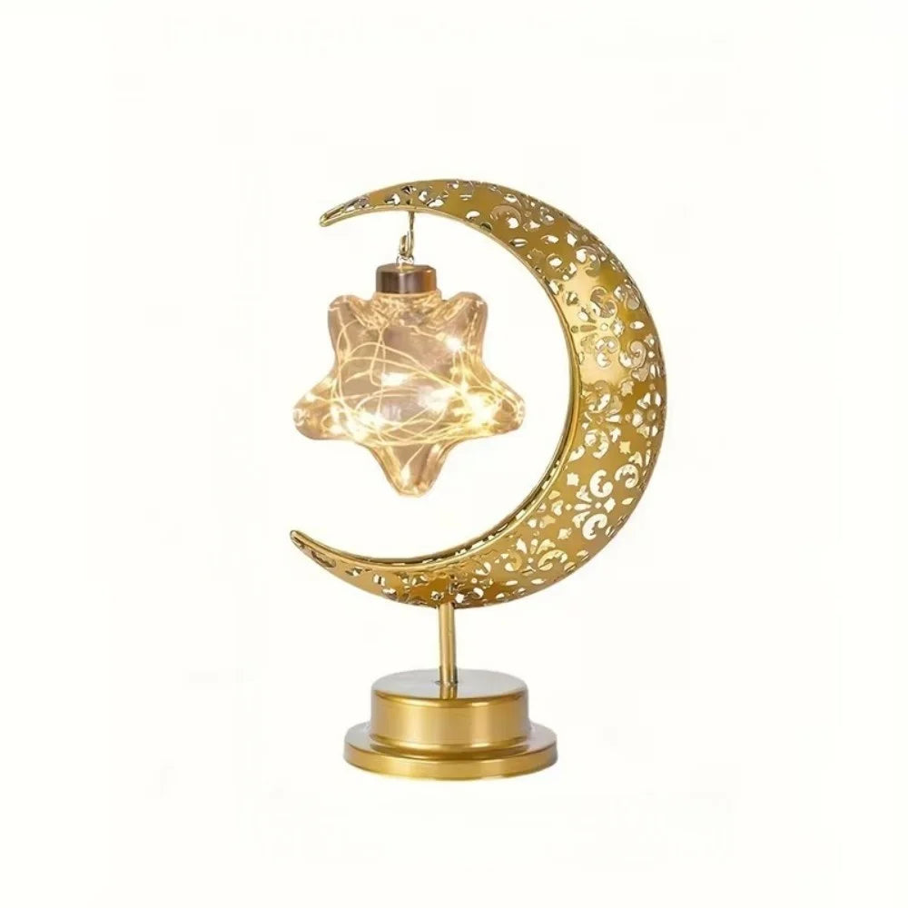 1PC LED hanging star and moon desk lamp,powered by 3 AA batteries(excl),suitable for bedroom,living room and Ramadan decoration Vue Warm white 1PC